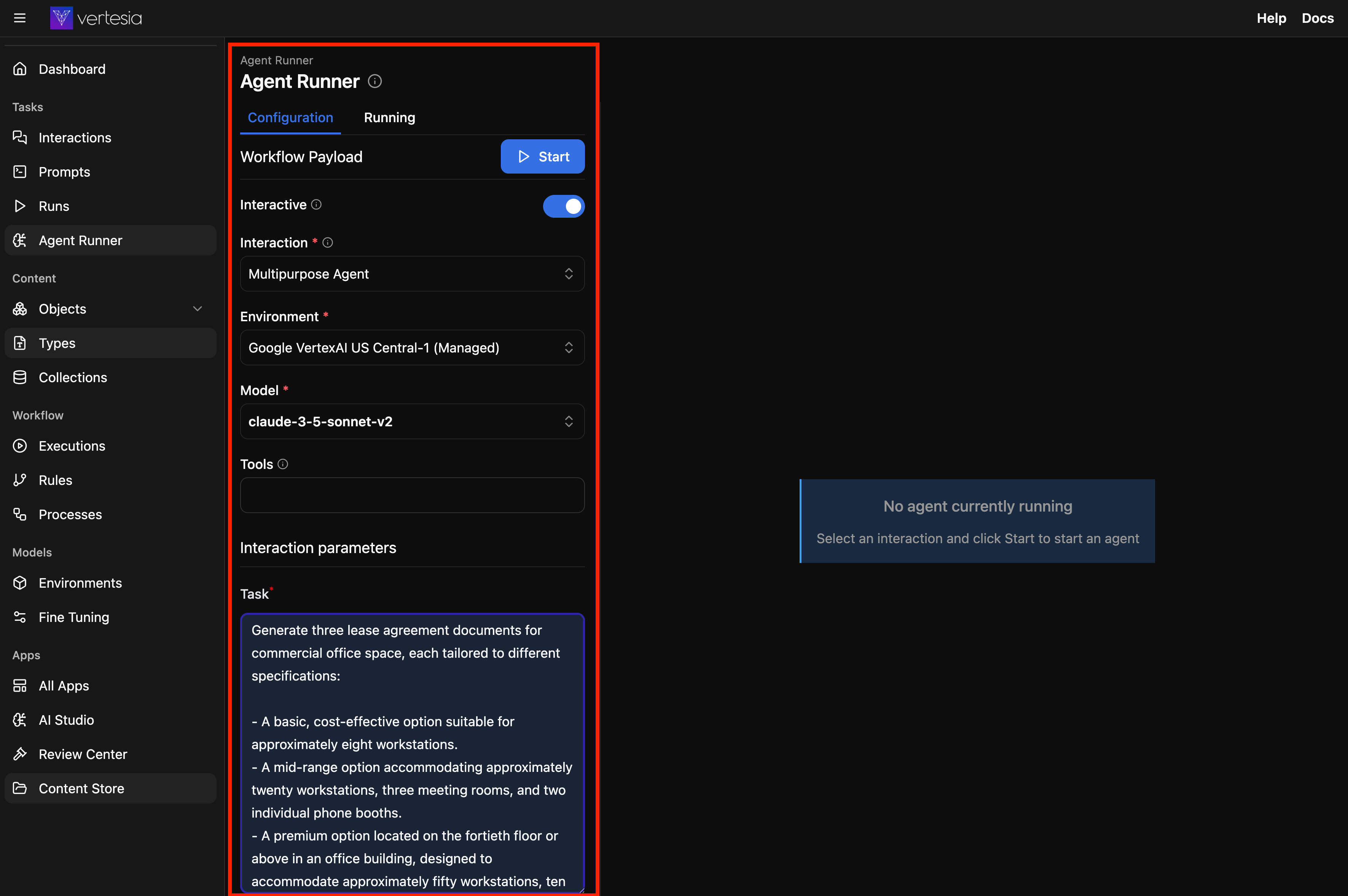 Agent Runner Input Form