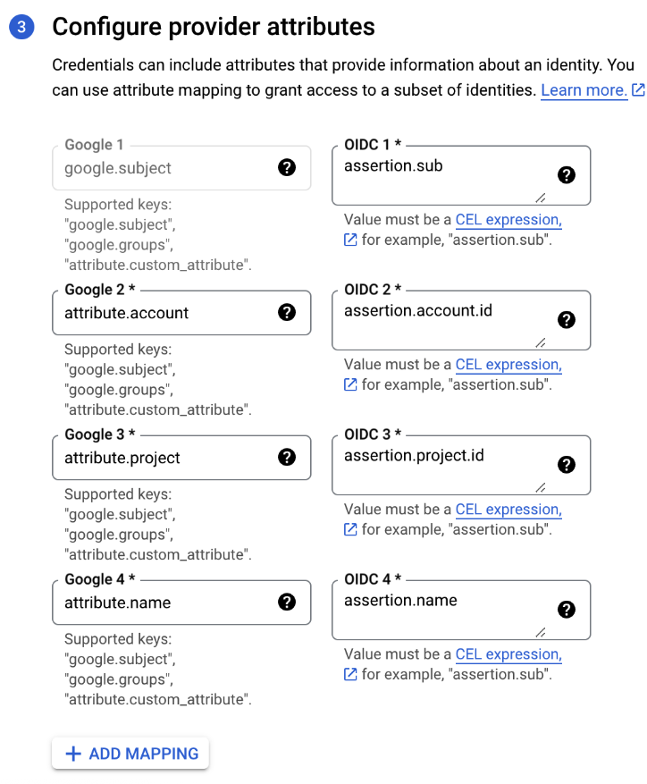 GCP Attribute Mapping